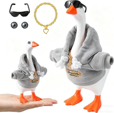 7inch Desk Goose Outfits, Desktop Goose Clothes with Sunglasses & Necklaces, Plush Hoodie Set for Magnetic Goose Statue in Kuwait
