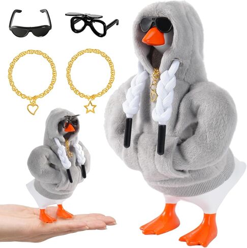 7inch Desk Goose Outfits, Desktop Goose Clothes with Sunglasses & Necklaces, Plush Hoodie Set for Magnetic Goose Statue in Kuwait