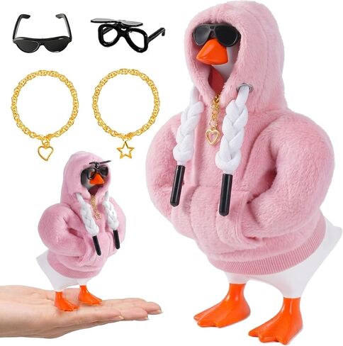 7inch Desk Goose Outfits, Desktop Goose Clothes with Sunglasses & Necklaces, Plush Hoodie Set for Magnetic Goose Statue in Kuwait