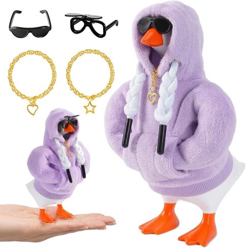 7inch Desk Goose Outfits, Desktop Goose Clothes with Sunglasses & Necklaces, Plush Hoodie Set for Magnetic Goose Statue in Kuwait