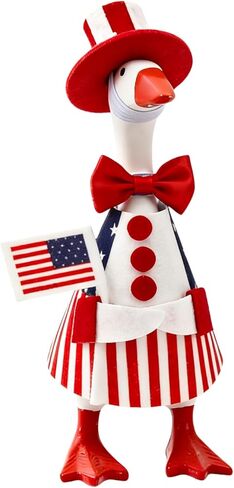 Mini Patriotic Desk Goose Outfit for 7 Inch Goose Statue, 4th of July Desk Goose Clothes Set with Hat Bow Flag, Small Desktop Decoration Gift for Office Home in Saudi Arabia