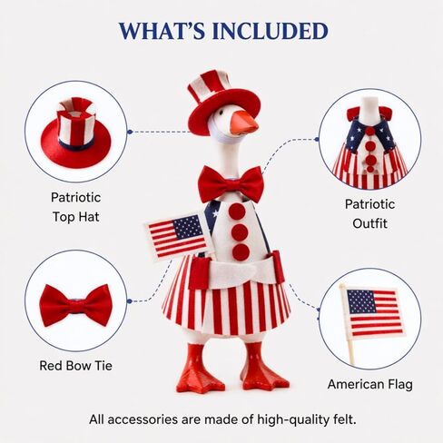 Mini Patriotic Desk Goose Outfit for 7 Inch Goose Statue, 4th of July Desk Goose Clothes Set with Hat Bow Flag, Small Desktop Decoration Gift for Office Home in Saudi Arabia