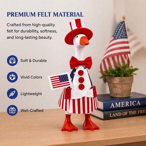 Mini Patriotic Desk Goose Outfit for 7 Inch Goose Statue, 4th of July Desk Goose Clothes Set with Hat Bow Flag, Small Desktop Decoration Gift for Office Home in Saudi Arabia