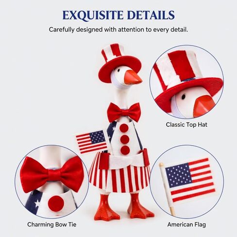 Mini Patriotic Desk Goose Outfit for 7 Inch Goose Statue, 4th of July Desk Goose Clothes Set with Hat Bow Flag, Small Desktop Decoration Gift for Office Home in Saudi Arabia