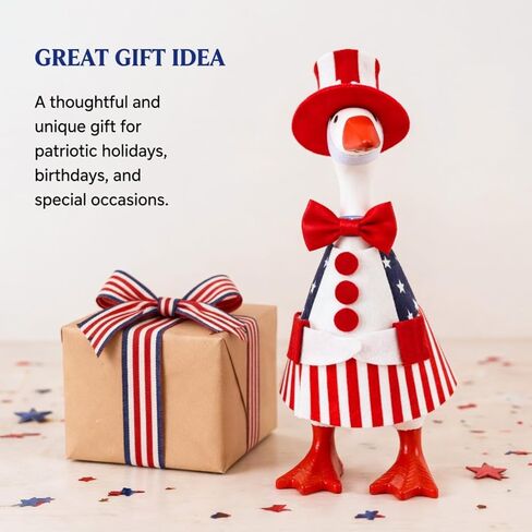 Mini Patriotic Desk Goose Outfit for 7 Inch Goose Statue, 4th of July Desk Goose Clothes Set with Hat Bow Flag, Small Desktop Decoration Gift for Office Home in Saudi Arabia