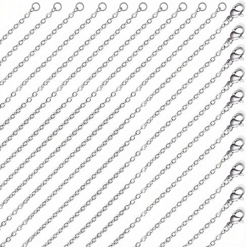 20 Pack Stainless Steel Necklace Chain for Jewelry Making, Silver Necklace Thin Chains Bulk with Lobster Clasps for Pendants Making Supplies DIY Craft (17+19 Inch) in Kuwait