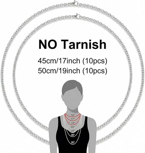 20 Pack Stainless Steel Necklace Chain for Jewelry Making, Silver Necklace Thin Chains Bulk with Lobster Clasps for Pendants Making Supplies DIY Craft (17+19 Inch) in Kuwait
