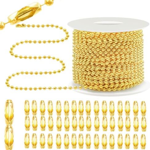 Bijou Joon 30 Ft Blue Bead Chain 2 MM Small Ball Chain Roll Bead Ball Chains Necklace Beaded Pull Chains Dog Tag Link Metal for Jewelry Making Craft Bracelet Charm 50 Connectors Clasp in Saudi Arabia
