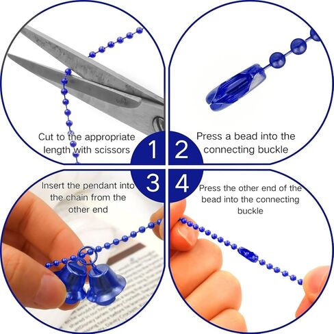 Bijou Joon 30 Ft Blue Bead Chain 2 MM Small Ball Chain Roll Bead Ball Chains Necklace Beaded Pull Chains Dog Tag Link Metal for Jewelry Making Craft Bracelet Charm 50 Connectors Clasp in Kuwait