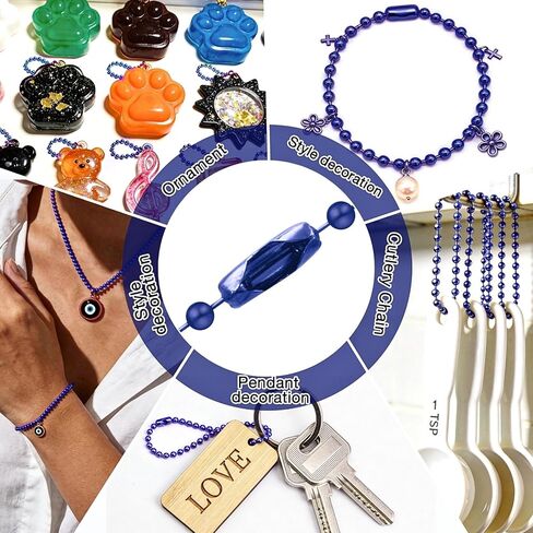 Bijou Joon 30 Ft Blue Bead Chain 2 MM Small Ball Chain Roll Bead Ball Chains Necklace Beaded Pull Chains Dog Tag Link Metal for Jewelry Making Craft Bracelet Charm 50 Connectors Clasp in Kuwait