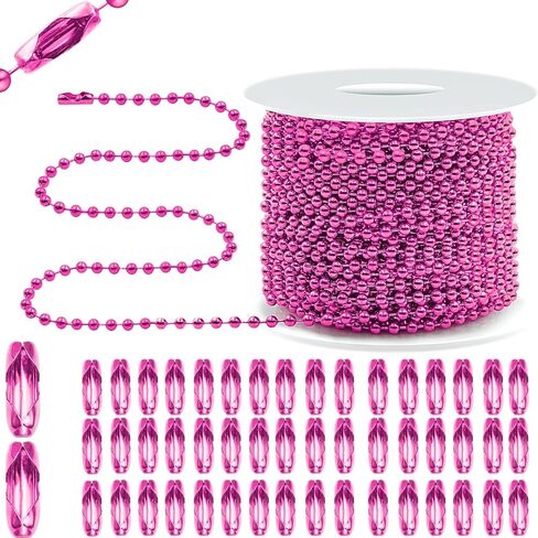 Bijou Joon 30 Ft Blue Bead Chain 2 MM Small Ball Chain Roll Bead Ball Chains Necklace Beaded Pull Chains Dog Tag Link Metal for Jewelry Making Craft Bracelet Charm 50 Connectors Clasp in Kuwait