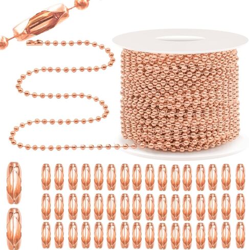Bijou Joon 30 Ft Blue Bead Chain 2 MM Small Ball Chain Roll Bead Ball Chains Necklace Beaded Pull Chains Dog Tag Link Metal for Jewelry Making Craft Bracelet Charm 50 Connectors Clasp in Kuwait