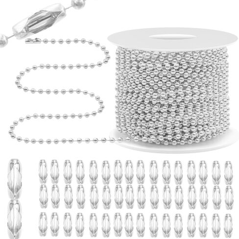 Bijou Joon 30 Ft Blue Bead Chain 2 MM Small Ball Chain Roll Bead Ball Chains Necklace Beaded Pull Chains Dog Tag Link Metal for Jewelry Making Craft Bracelet Charm 50 Connectors Clasp in Kuwait