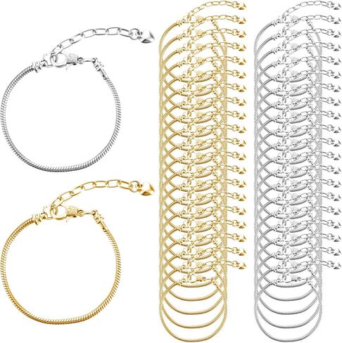 Ptwola 40 Pcs Snake Chain Charm Bracelet Adjustable Snake Charm Bracelet with Heart Lobster Clasp Extender Chain for Women Jewelry Making DIY Gifts Supplies in Kuwait