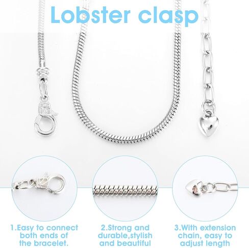 Ptwola 40 Pcs Snake Chain Charm Bracelet Adjustable Snake Charm Bracelet with Heart Lobster Clasp Extender Chain for Women Jewelry Making DIY Gifts Supplies in Kuwait