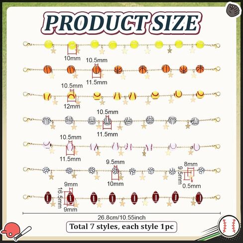 PH PandaHall 7pcs Sports Ball Trucker Hat Chains, Stainless Steel Hat Chain Acrylic Football Basketball Ball Beads Chain with Star Charms for Football Game Day Western Hat Cap Decoration, Gold in Kuwait