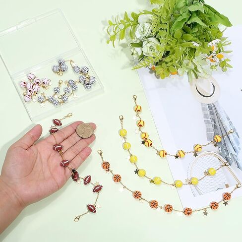PH PandaHall 7pcs Sports Ball Trucker Hat Chains, Stainless Steel Hat Chain Acrylic Football Basketball Ball Beads Chain with Star Charms for Football Game Day Western Hat Cap Decoration, Gold in Kuwait