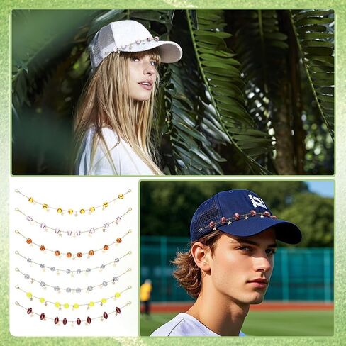 PH PandaHall 7pcs Sports Ball Trucker Hat Chains, Stainless Steel Hat Chain Acrylic Football Basketball Ball Beads Chain with Star Charms for Football Game Day Western Hat Cap Decoration, Gold in Kuwait