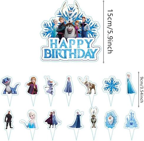 15Pcs Frozen Cake Decorations with 14pcs Cupcake Toppers, 1pcs Happy Birthday Cake Topper, Cartoon Themed Party Supplies, Perfect for Birthday Party Decorations in Saudi Arabia