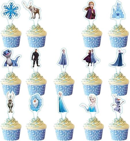 15Pcs Frozen Cake Decorations with 14pcs Cupcake Toppers, 1pcs Happy Birthday Cake Topper, Cartoon Themed Party Supplies, Perfect for Birthday Party Decorations in Saudi Arabia