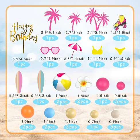 Summer Hawaiian Cake Topper with Beach Ball Sun Umbrella Goggles Beach Cake Decorations for Summer Holiday Theme Birthday Supplies (Surfboard) in Saudi Arabia