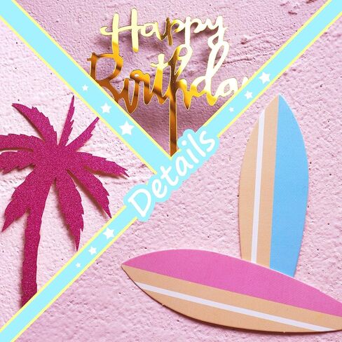 Summer Hawaiian Cake Topper with Beach Ball Sun Umbrella Goggles Beach Cake Decorations for Summer Holiday Theme Birthday Supplies (Surfboard) in Saudi Arabia