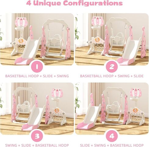 67i Toddler Slide Swing Set Indoor Playground for Kids 1-3, Multi-Activity Play Center Basketball Adjustable Height Safe Plastic (Pink) in Saudi Arabia