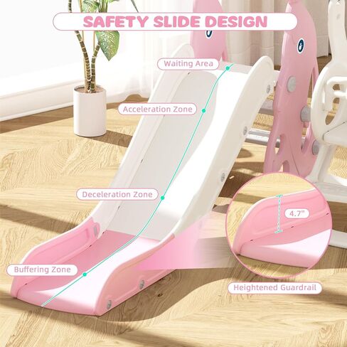 67i Toddler Slide Swing Set Indoor Playground for Kids 1-3, Multi-Activity Play Center Basketball Adjustable Height Safe Plastic (Pink) in Saudi Arabia