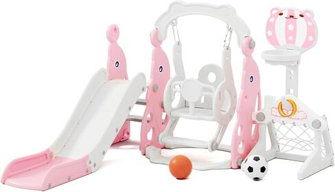 67i Toddler Slide Swing Set Indoor Playground for Kids 1-3, Multi-Activity Play Center Basketball Adjustable Height Safe Plastic (Pink) in Saudi Arabia