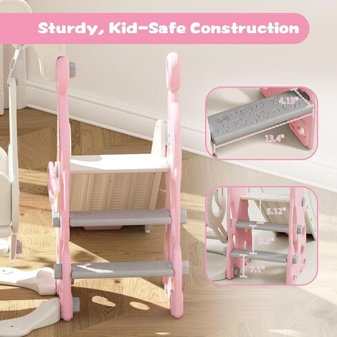 67i Toddler Slide Swing Set Indoor Playground for Kids 1-3, Multi-Activity Play Center Basketball Adjustable Height Safe Plastic (Pink) in Saudi Arabia