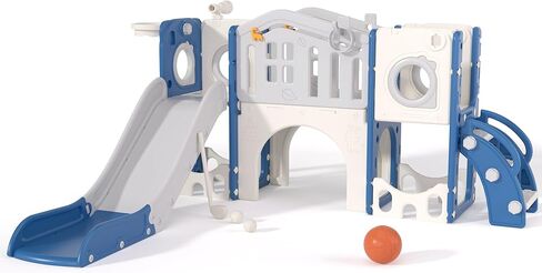 67i 10-in-1 Toddler Playground Set with Slide & Climber, Indoor Outdoor Play Gym for Toddlers 1-3, Quick Compact Setup Kids Playset with Basketball Golf Ring Toss Telescope Dino Area (White Coffee) in Saudi Arabia