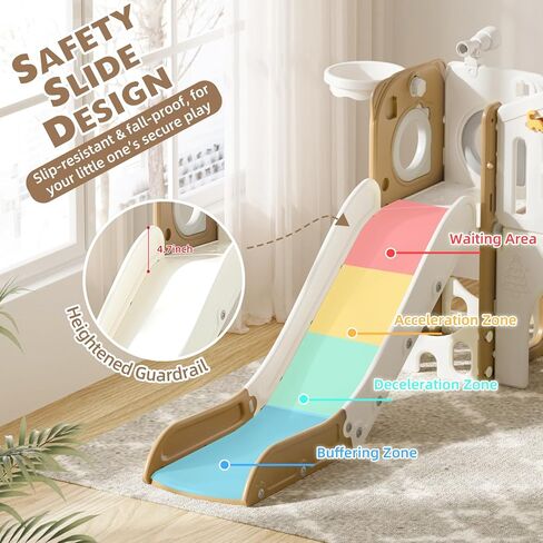 67i 10-in-1 Toddler Playground Set with Slide & Climber, Indoor Outdoor Play Gym for Toddlers 1-3, Quick Compact Setup Kids Playset with Basketball Golf Ring Toss Telescope Dino Area (White Coffee) in Saudi Arabia