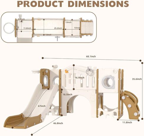 67i 10-in-1 Toddler Playground Set with Slide & Climber, Indoor Outdoor Play Gym for Toddlers 1-3, Quick Compact Setup Kids Playset with Basketball Golf Ring Toss Telescope Dino Area (White Coffee) in Saudi Arabia