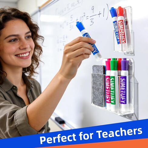 Simetufy Magnetic Pen Holder, 2 Pack Magnetic Dry Erase Marker Holder, Non-slip Acrylic Pen Holder for Fridge, Pencil Organizer for Refrigerator, Whiteboard, Locker Accessories in Saudi Arabia