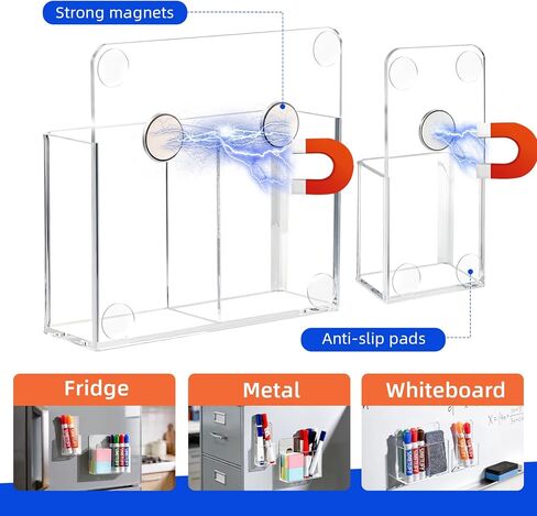 Simetufy Magnetic Pen Holder, 2 Pack Magnetic Dry Erase Marker Holder, Non-slip Acrylic Pen Holder for Fridge, Pencil Organizer for Refrigerator, Whiteboard, Locker Accessories in Saudi Arabia