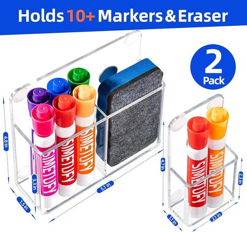 Simetufy Magnetic Pen Holder, 2 Pack Magnetic Dry Erase Marker Holder, Non-slip Acrylic Pen Holder for Fridge, Pencil Organizer for Refrigerator, Whiteboard, Locker Accessories in Saudi Arabia