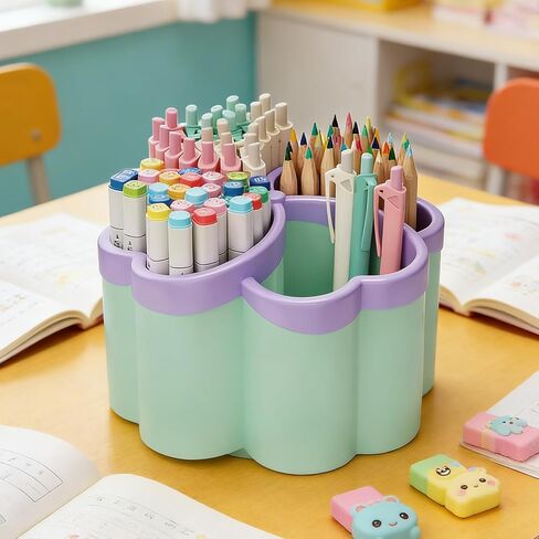 360°Rotating Pencil Pen Holder for Desk,Pen Organizer with 4 Slots, Large-capacity Desk Organizer for Office Home Use,White in Kuwait