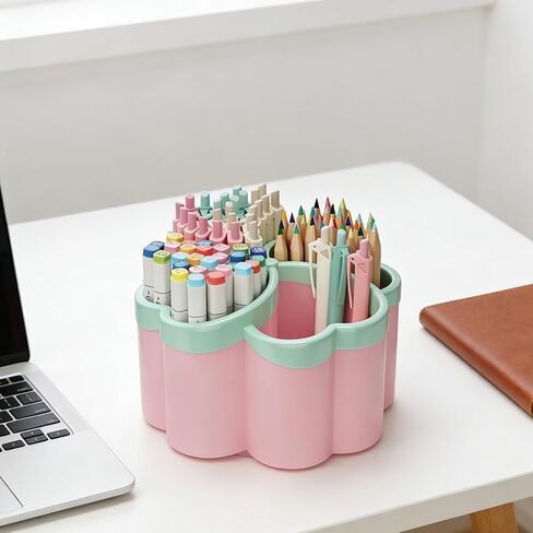 360°Rotating Pencil Pen Holder for Desk,Pen Organizer with 4 Slots, Large-capacity Desk Organizer for Office Home Use,White in Kuwait