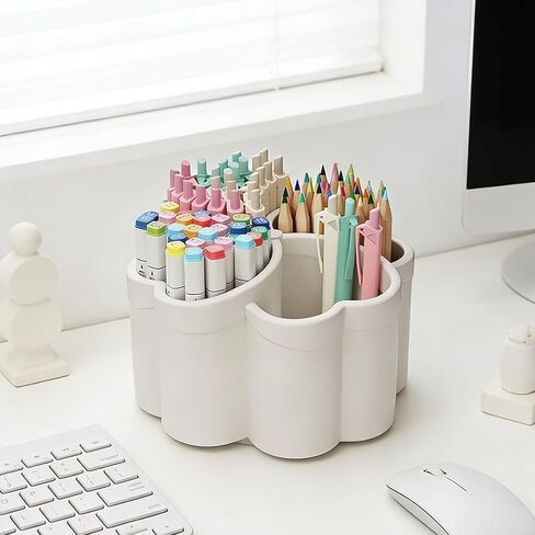 360°Rotating Pencil Pen Holder for Desk,Pen Organizer with 4 Slots, Large-capacity Desk Organizer for Office Home Use,White in Kuwait