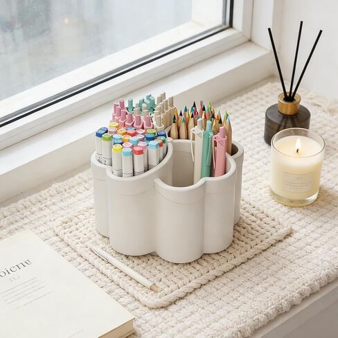 360°Rotating Pencil Pen Holder for Desk,Pen Organizer with 4 Slots, Large-capacity Desk Organizer for Office Home Use,White in Kuwait