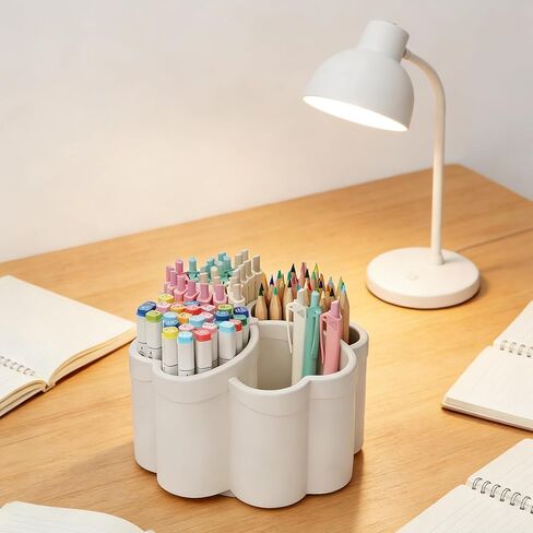 360°Rotating Pencil Pen Holder for Desk,Pen Organizer with 4 Slots, Large-capacity Desk Organizer for Office Home Use,White in Kuwait