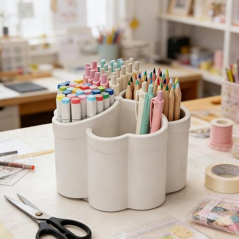 360°Rotating Pencil Pen Holder for Desk,Pen Organizer with 4 Slots, Large-capacity Desk Organizer for Office Home Use,White in Kuwait
