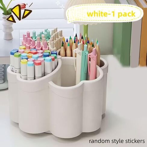 360°Rotating Pencil Pen Holder for Desk,Pen Organizer with 4 Slots, Large-capacity Desk Organizer for Office Home Use,White in Kuwait