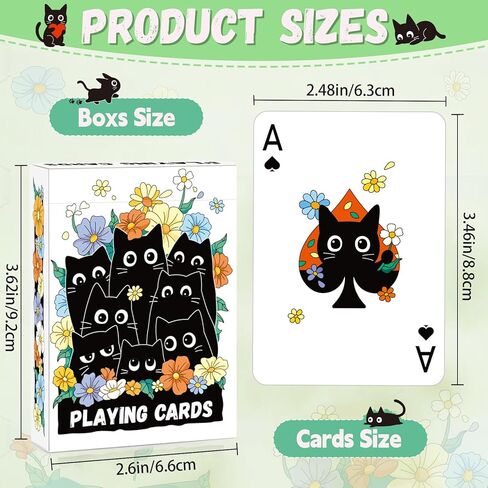 Playing Cards, Cute Black Cat Playing Cards, Floral Cats Themed Deck of Cards for Game Nights, Premium Standard Size Poker Cards for Card Games, Parties, Travel, Casino Games & Cat Lover Gifts in Kuwait