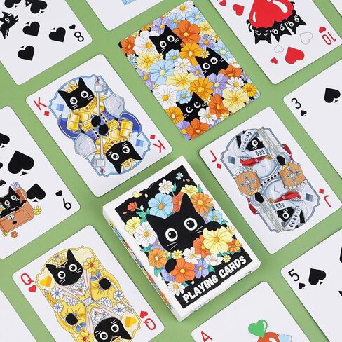 Playing Cards, Cute Black Cat Playing Cards, Floral Cats Themed Deck of Cards for Game Nights, Premium Standard Size Poker Cards for Card Games, Parties, Travel, Casino Games & Cat Lover Gifts in Kuwait