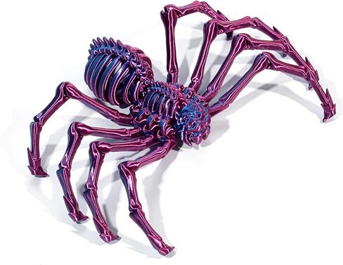 3D Printed Articulated Skeleton Spider Figurine, Metallic Purple Gothic Desk Decor, Flexible Joint Collectible Statue for Halloween & Home in Saudi Arabia