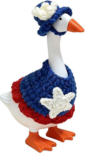 7 Inch Desk Goose Outfits, 4th of July Desk Goose Costumes Accessories, Festive Knitted Independence Day Couple Desktop Geese Decor Magnetic Goose Statue Clothes, Home Office Table Decor Gifts in Saudi Arabia