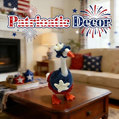 7 Inch Desk Goose Outfits, 4th of July Desk Goose Costumes Accessories, Festive Knitted Independence Day Couple Desktop Geese Decor Magnetic Goose Statue Clothes, Home Office Table Decor Gifts in Saudi Arabia