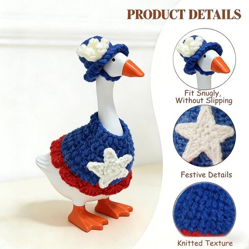 7 Inch Desk Goose Outfits, 4th of July Desk Goose Costumes Accessories, Festive Knitted Independence Day Couple Desktop Geese Decor Magnetic Goose Statue Clothes, Home Office Table Decor Gifts in Saudi Arabia