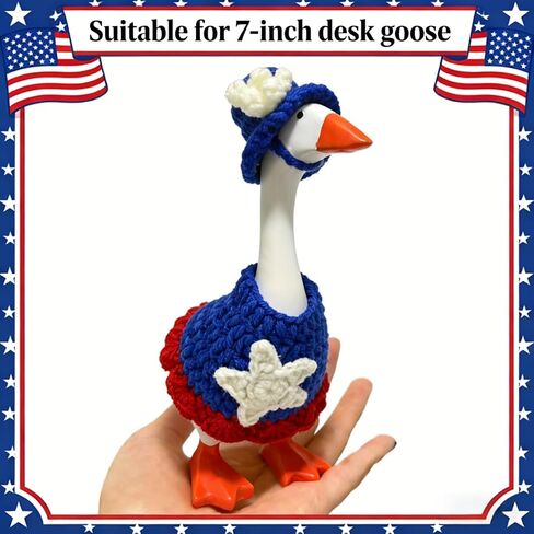 7 Inch Desk Goose Outfits, 4th of July Desk Goose Costumes Accessories, Festive Knitted Independence Day Couple Desktop Geese Decor Magnetic Goose Statue Clothes, Home Office Table Decor Gifts in Saudi Arabia